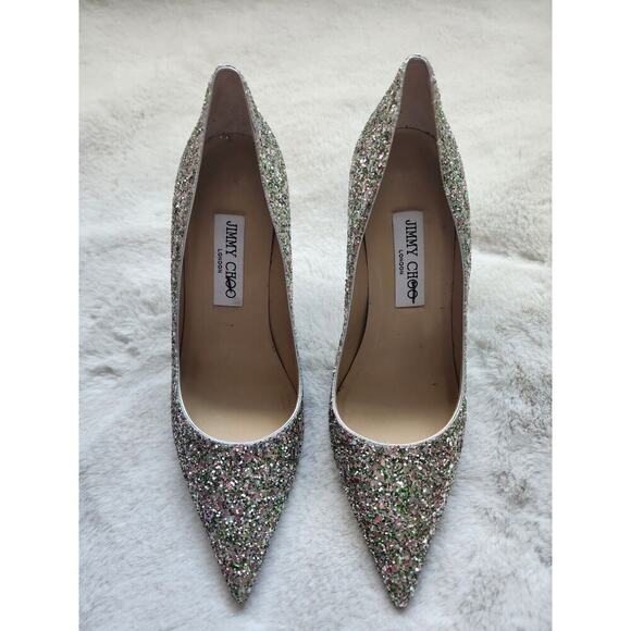 NWD JIMMY CHOO ROMY 85 Pumps Glitter Size EU 38 Green Silver - Picture 2 of 11